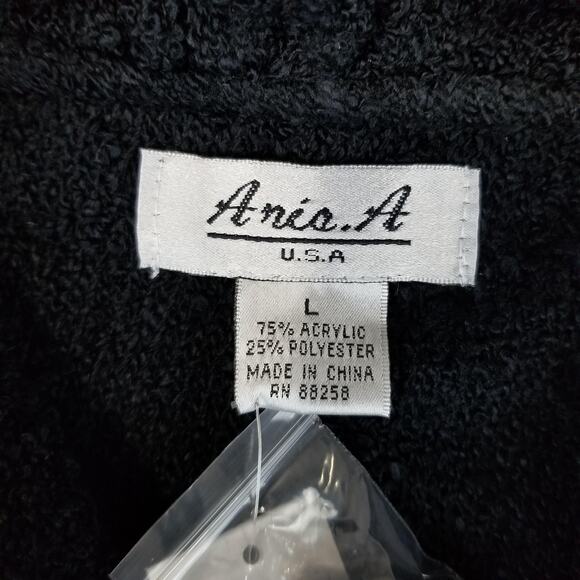 Aris A USA Sweater Large Black Ruffle Lace Button Cardigan NWT Hooded Artsy - Picture 4 of 8